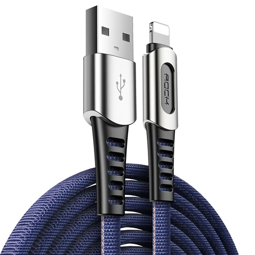 ROCK цинковый сплав USB кабель для передачи данных для iPhone X XS Max XR 8 7 6 6S 5 5S iPad 1 м нейлоновый плетеный кабель синхронизации данных для шнура освещения - Цвет: Blue