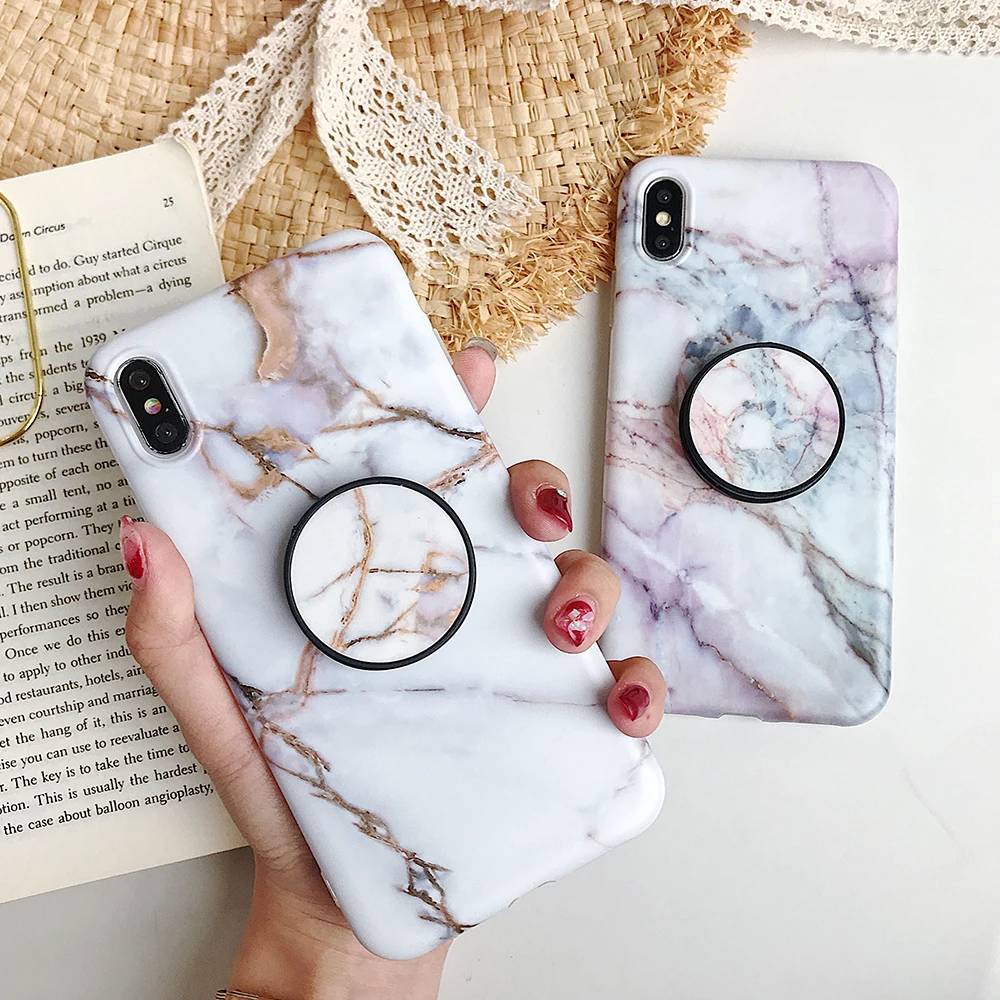 

SUYACS Classical Cracked Marble Phone Case For iPhone XS Max XR 6 6s 7 8 Plus X Luxury Flexible Kickstand Holder Soft Back Cover