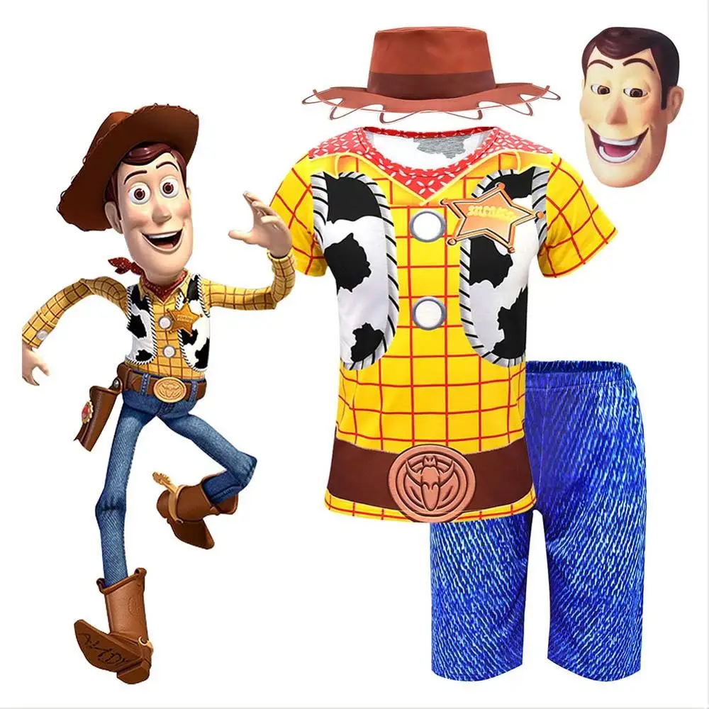 

2019 Movie Toy Story 4 Captain Woody Cosplay Clothes Face Mask Hats Kids Suit Party Halloween Costume