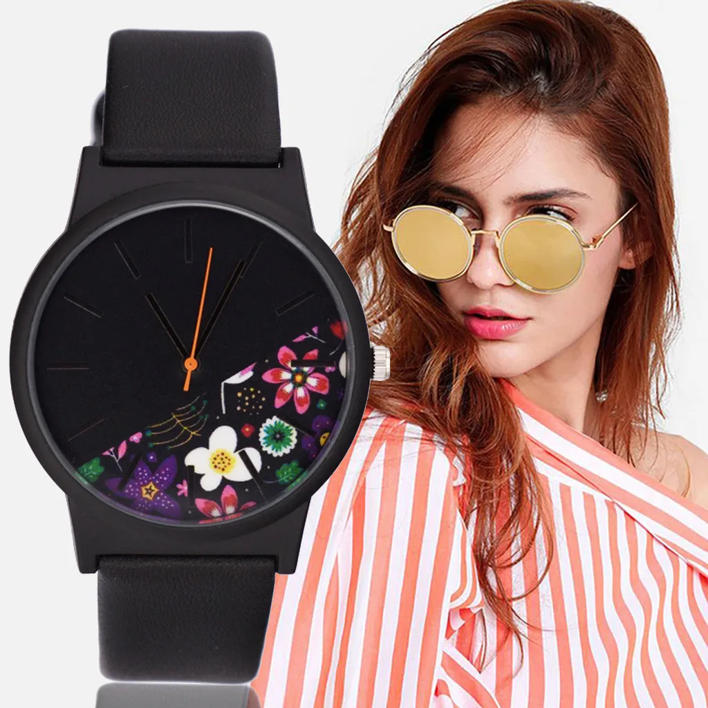 

Fashion Simple Without Scale casual Floral Print Dial Belt Quartz Female Watch часы женские reloj mujer relogio femino