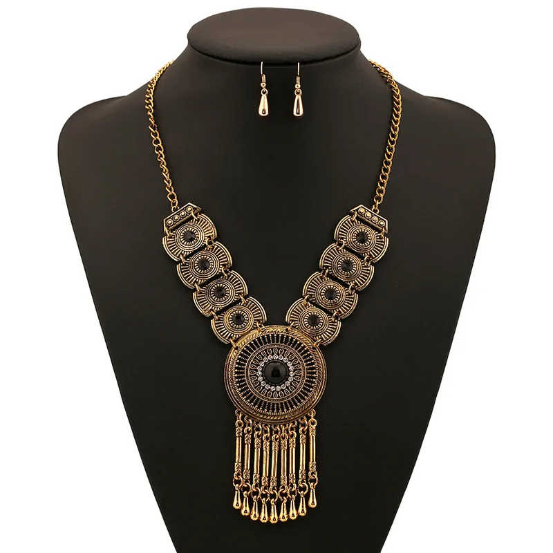 

2016 Choker Collar Boho Ethnic Coin Power Maxi Statement Necklace Bohemian Long Crystal Vintage Tassel Necklace Women Collier