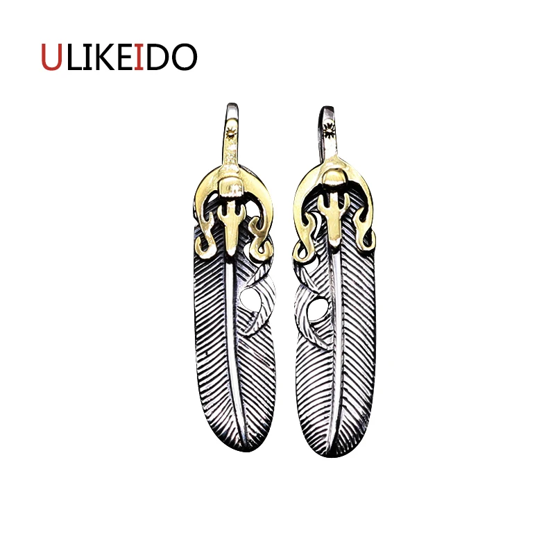 

Pure 925 Sterling Silver Jewelry Feather Charms Punk Pendants for Men Thai Silver Necklace Vintage Chain Fine Gift 661