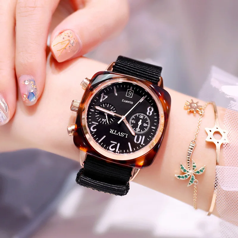 Модные женские нейлоновые роскошные часы женские часы-браслет модные часы аналоговые кварцевые с бриллиантами наручные часы Красные - Цвет: Black