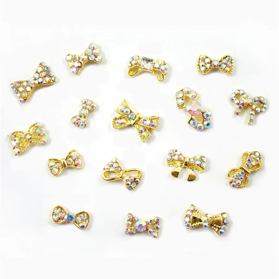 wholesale 20pcs 3D gold alloy AB rhinestones bowknots ties nail art DIY
