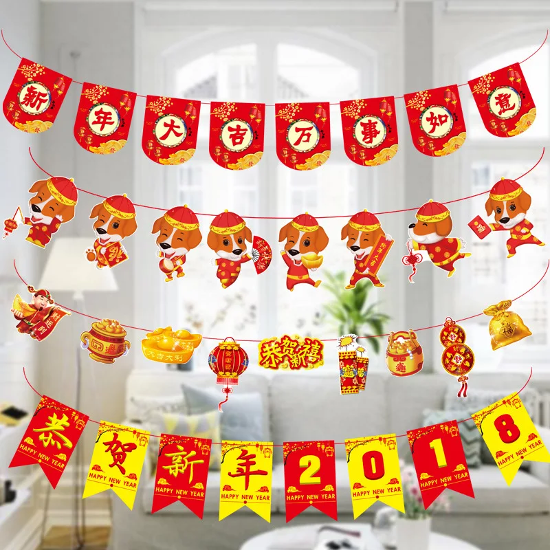 

DIY New Year 2019 Banners Chinese Style Streamer New Year Decorations Cartoon Banner Christmas Decorations for home Navidad 2018
