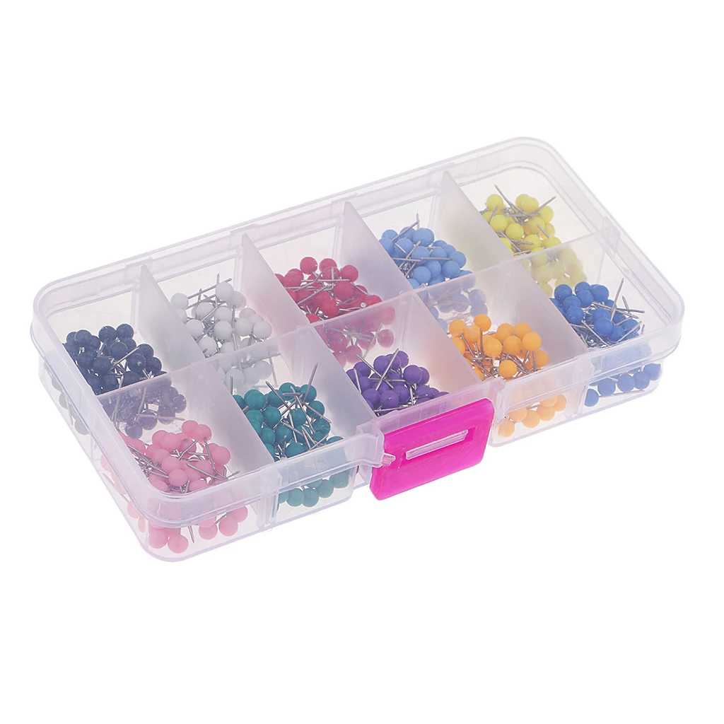A Box of 500pcs Plastic Round Head Push Pins Office Drawing Pins Map Tacks Thumbtack