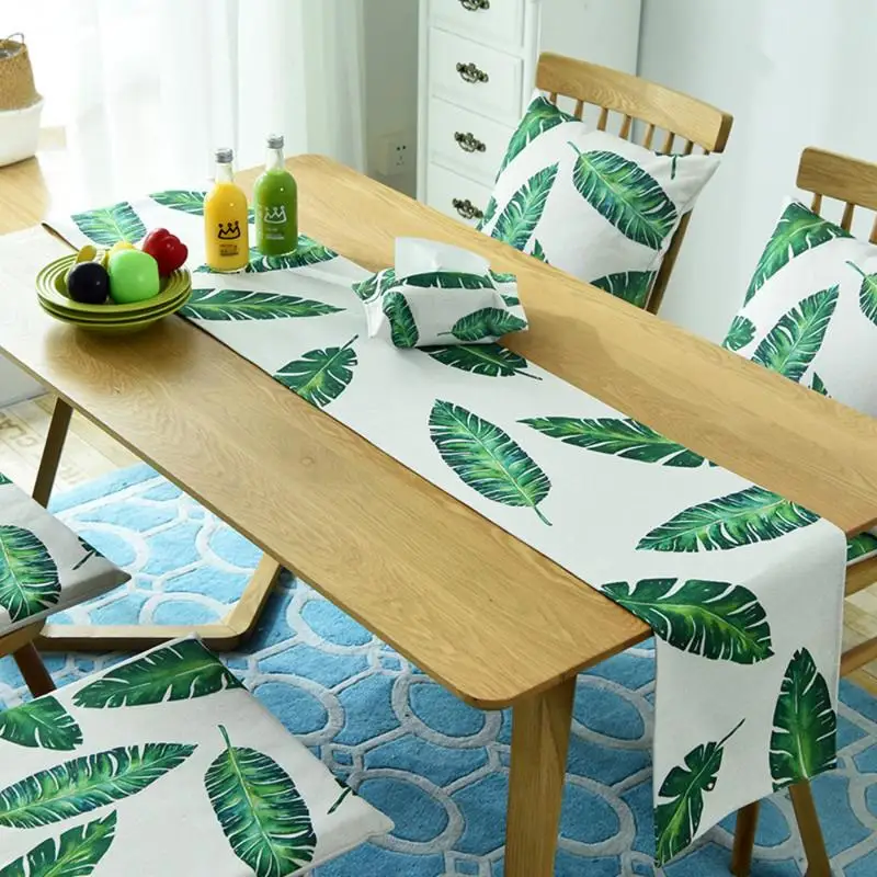 

Modern Simple Style Cotton Fabric Table Runner Leaf Printed Table Runner for Wedding Party Home Hotel Bed Flag Tail Towel