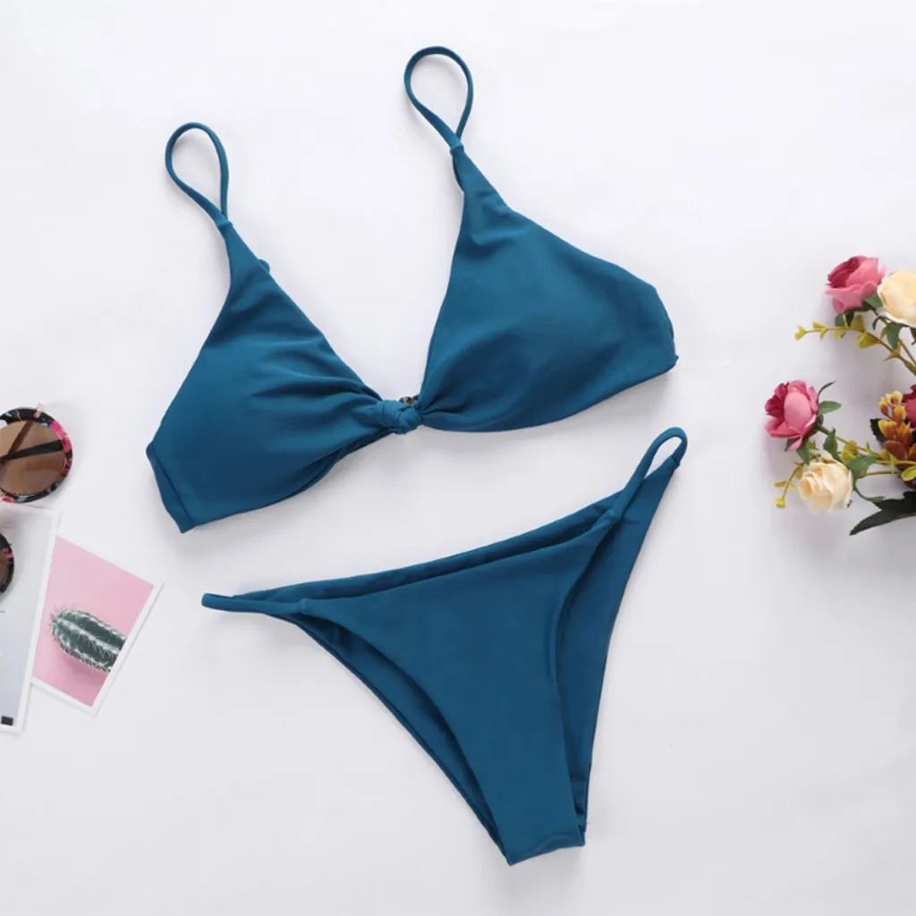 

2019 Mujer Solid Bikini Set Sexy Strap Swimsuit Push Up Padded Swimwear Thong Bathing Suit Plaid Women Bikinis Brazilian Biquini