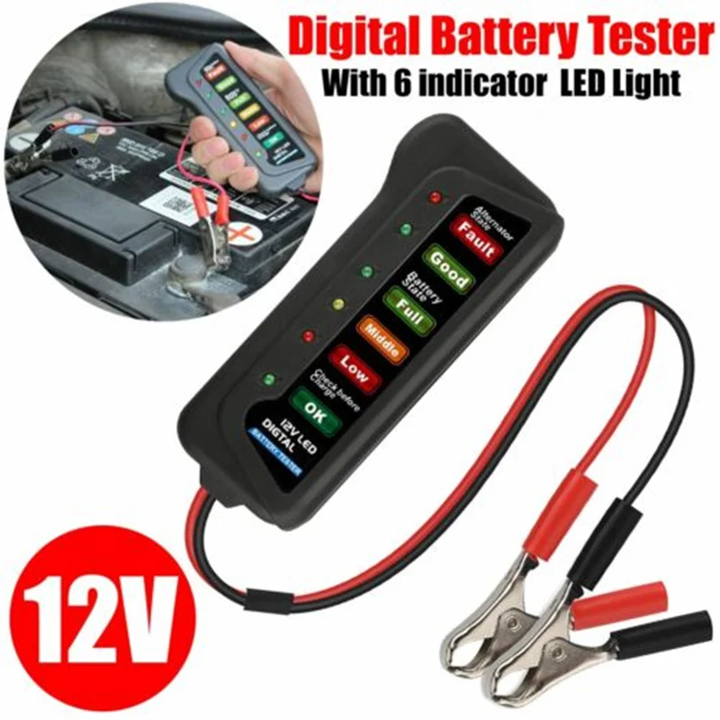

12V Digital Battery Alternator Tester 6 LED Display Volt Check Motorcycle Car Volt Check For auto Car