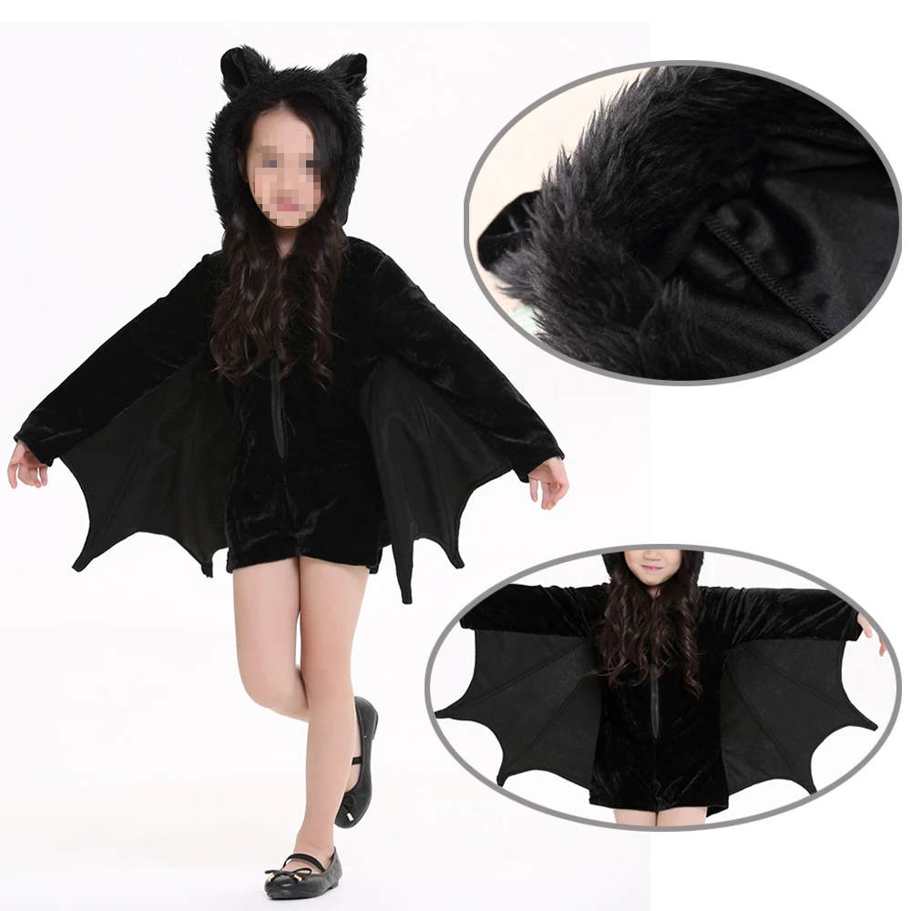 2018 New Cute Bat Costume Kids and adutl Black Zipper Jumpsuit Connect ...