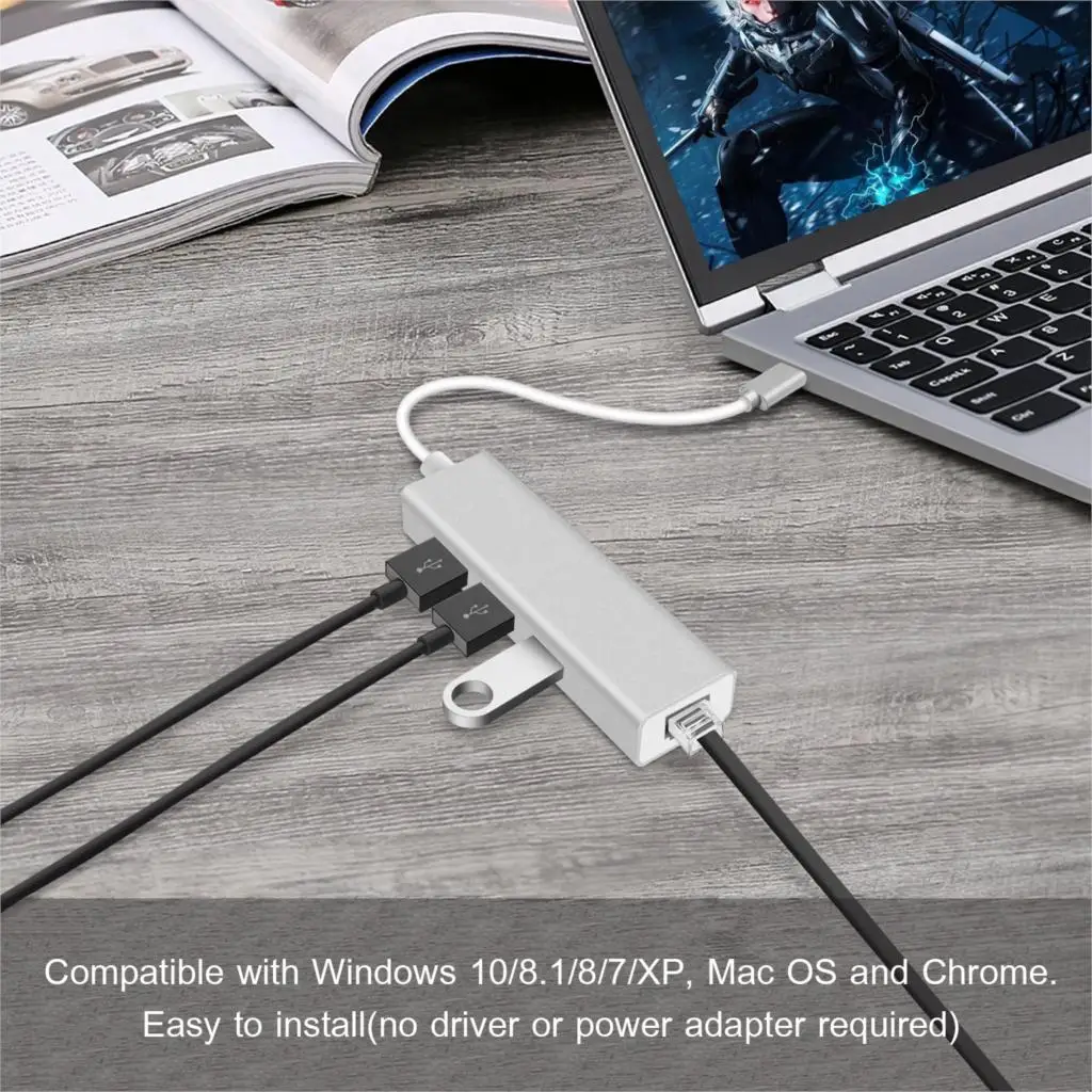 USB-C адаптер Ethernet 3 USB C концентратор для Ethernet RJ45 Lan адаптер Сетевая карта гигабит Интернет для Macbook Pro Air type C концентратор