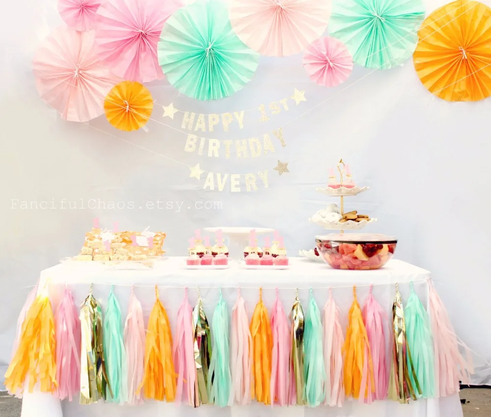 Partigos 5pcs 14inch Tissue Paper Tassels Garland Wedding Decoration Birthday Baby Shower Home Party Paper Craft Supplies