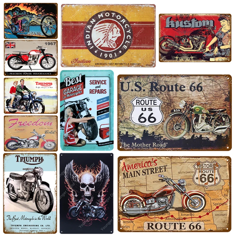 

Historic US Route 66 Motorcycle Poster Wall Sticker Vintage Metal Plaque Pub Bar Garage Home Decor Motorbike Plate Tin Signs