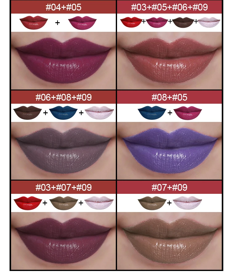 Paleta de Batom com Uma Maquiagem de Longa Pudaier Profissional Moda Cores Pintura Lábios Duração Vermelho Roxo Branco 2021 9 14 Maquiagem de Longa Duração Vermelho Roxo Branco