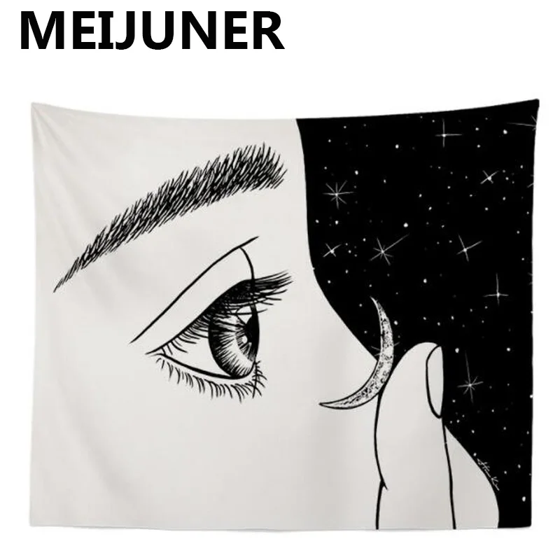 Meijuner Tarot Tapestry Wall Hanging Halloween Black Tapestry Sun Moon Mandala Boho Psychedelic Hip