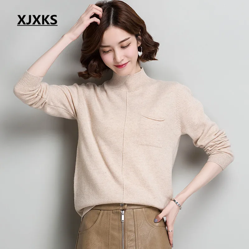 Xjxks Poche Chandail De Chaud kaki Taille 2019 Lâche Pu À Ciel Laine 100 Grande Mode Tricoter D'hiver Femmes Confortable Pull rose Femme Nouveau 7S7r0Yg