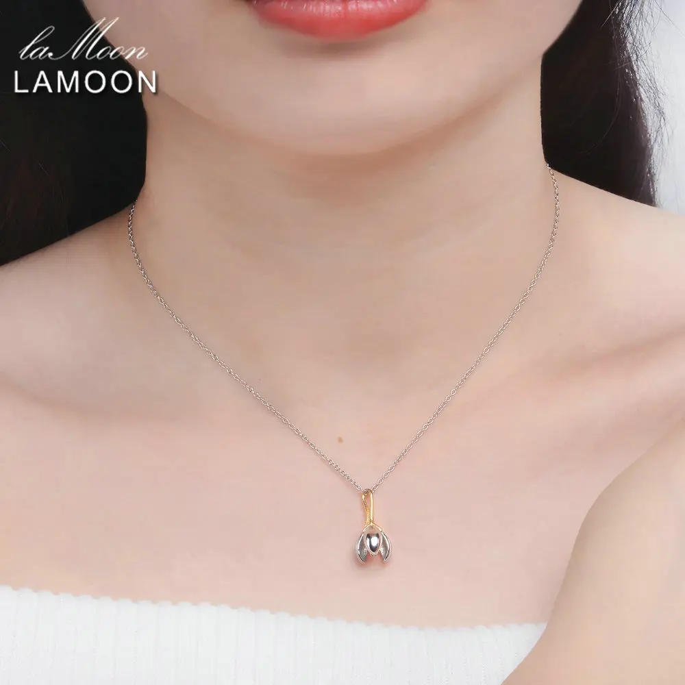 LAMOON 2017 New Two Colors Magnolia Denudate Flower S925 Chain Pendant Necklace 925-Sterling-Silver Jewelry for Women LMNY029