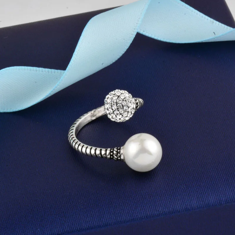 SINLEERY, элегантный хрустальный шар, кольца с искусственным жемчугом, регулируемый размер, для женщин, античный серебряный цвет, ювелирное изделие, Jz177 SSK