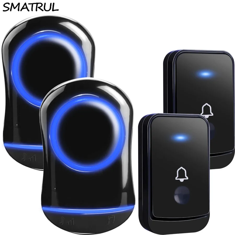 

SMATRUL Waterproof Wireless Door bell EU Plug home Cordless smart DoorBell ring chime 200M range 2 button 2 receiver 110 DB