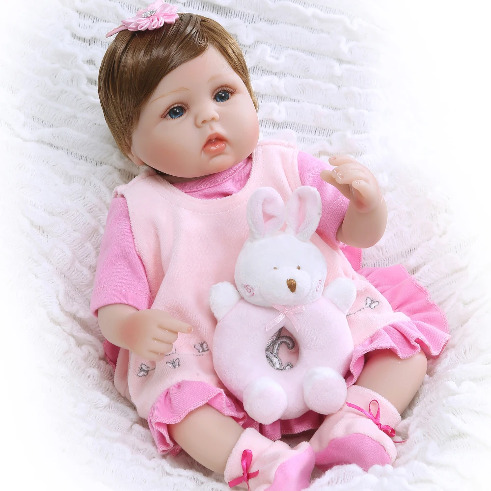 

fashion 45cm Reborn Alive Dolls cotton Body 3/4 Silicone Baby Doll Toy For Children's Day Festival Xmas Gifts with pink pacifier