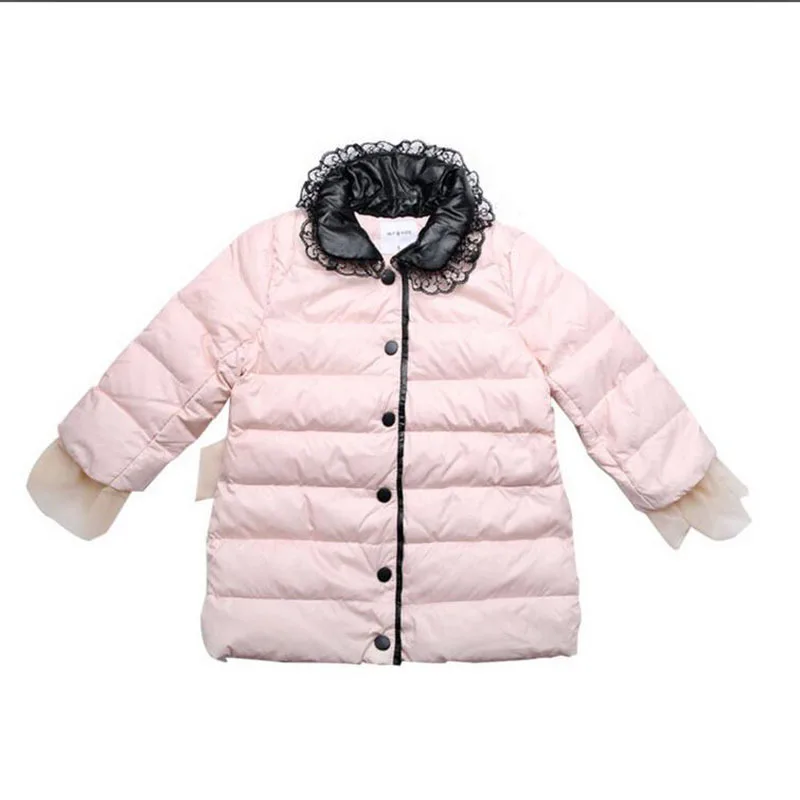 

Children Girl Down Jackets 2016 New Winter Kids Lace Coat Yellow Pink In Stock