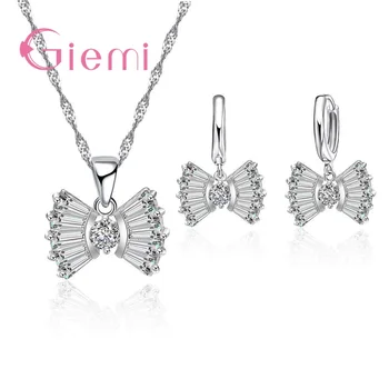 

Fashion 925 Sterling Silver Pendant Choker Necklace Shining Austrian Crystal Earrings For Women Wedding Party Jewelry