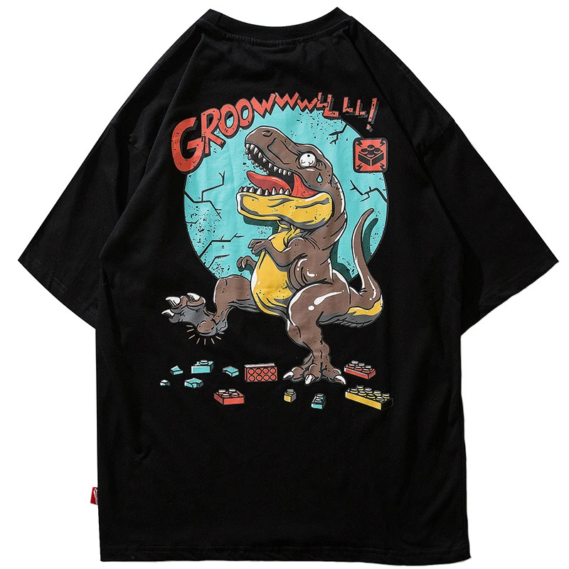 

2019 Men Hip Hop T Shirt Funny Fear and Fury Dinosaur T-Shirt Streetwear Skateboard Summer Tshirt Harajuku Print Tops Tee Cotton