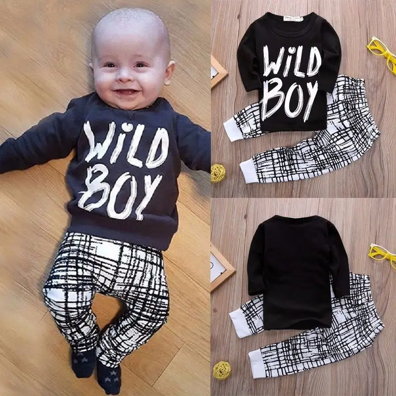 Newborn Infant Baby Boys Clothes Wild Boy T shirt Top Pant Legging