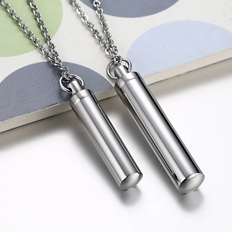 Capsule Pendant Necklace Silver Color Open Cylindrical Pendants