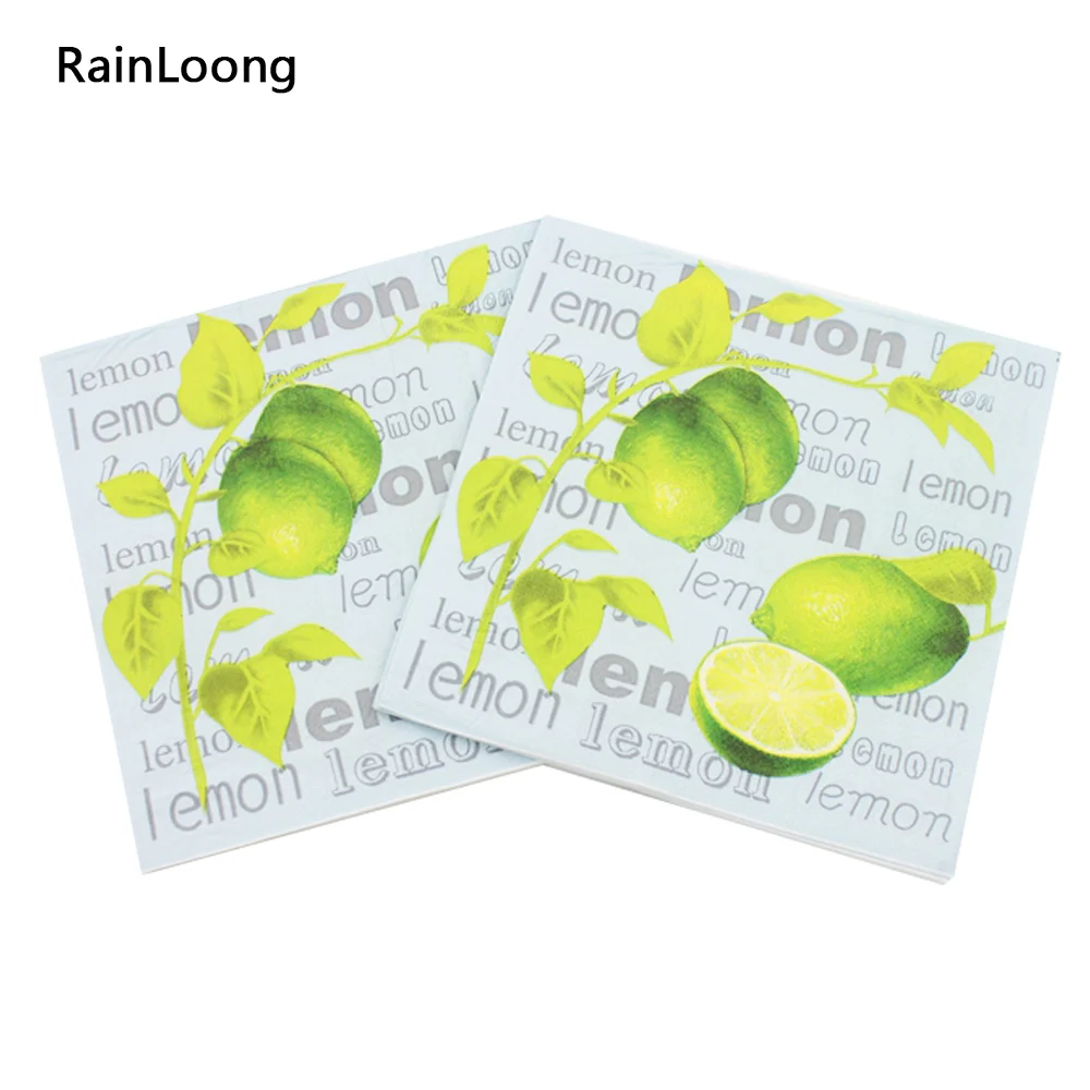 

[RainLoong] Lemon Paper Napkin Fruit Festive & Party Supplies Tissue Printed Green Napkin 33cm*33cm 1pack/lot UQT-012