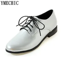 YMECHIC/ г.; большие размеры; черные, серебристые, красные туфли-оксфорды для женщин; женская обувь на плоской подошве со шнуровкой; повседневные лакированные женские оксфорды на плоской подошве