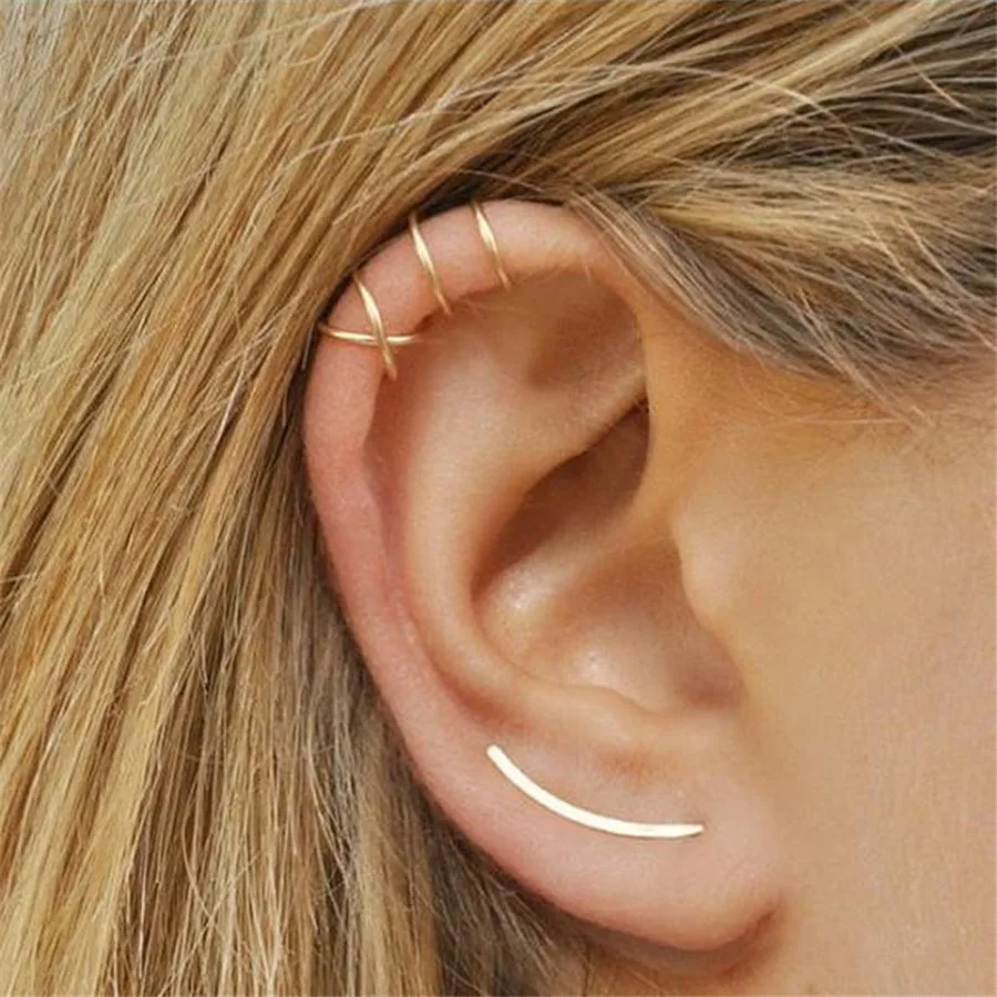 

SexeMara New Fashion Trendy 2Pcs/Set Cartilage Punk Ear Cuff Clip-On Earrings Non-Piercing Cross 3 Color Wrap Clip Earrings