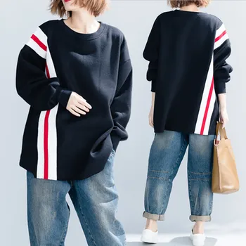 

BIG SIZE 4XL Autumn Winter Women Fashion Patchwork Tops Ladies Female Plus Large Long Sleeve Cotton Fleece Loose Sweatshirt