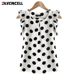 Silvercell милый горошек Шифоновая блузка для Для женщин Дамы пыхтел рубашка без рукавов с принтом в горошек Блуза Топ