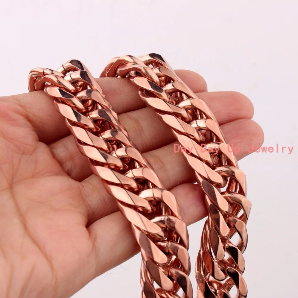 

7"-40" 13/16MM Charming New 316L Stainless Steel Rose Gold Tone Curb Cuban Chain Mens Womens Jewelry Necklace Or Bracelet 7"-40