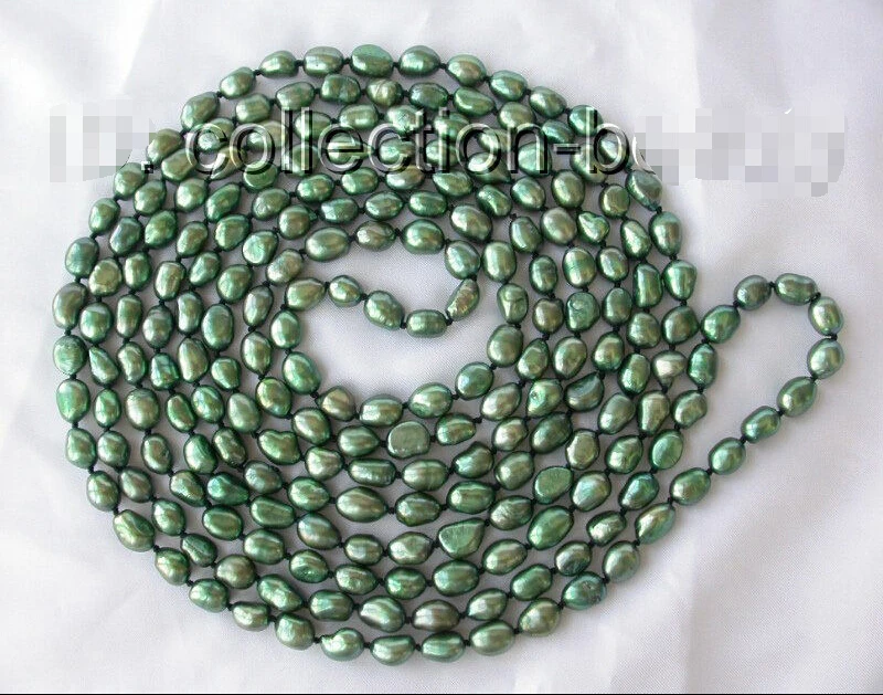 

faststunning long 100" 11mm green baroque freshwater cultured pearl necklace m672 AAA