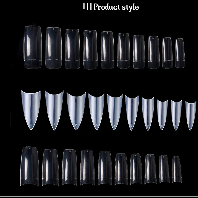 

500pcs/Bag Nail Tips Nature/White/Clear 10 Sizes Acrylic Nail Fake Half Tips Extension UV Gel Manicure Nail Art False Tips Tool#