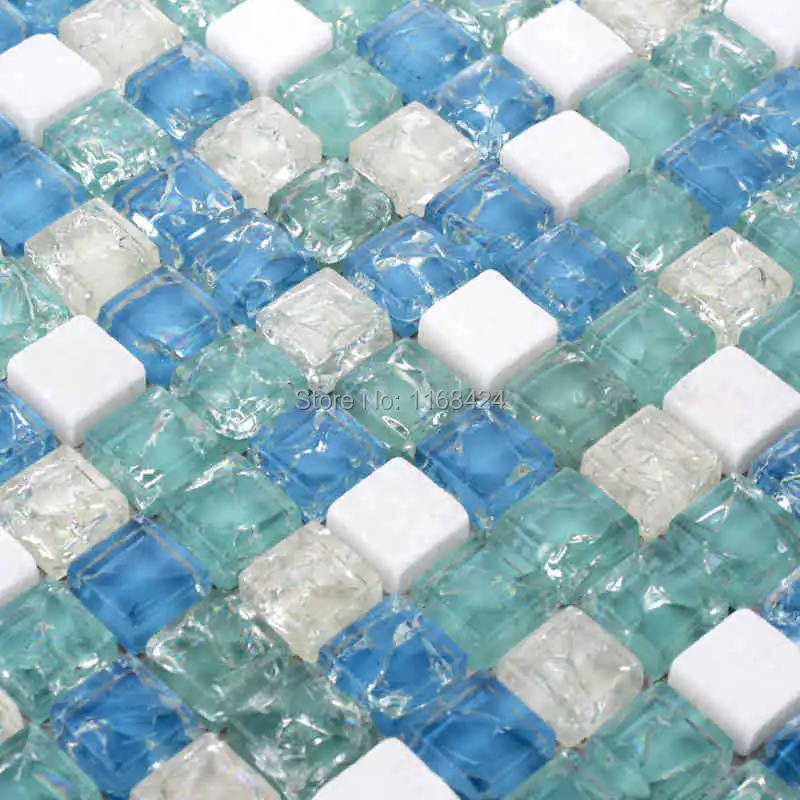 ice crackle crystal mosaic tiles blue color glass mixed ...
