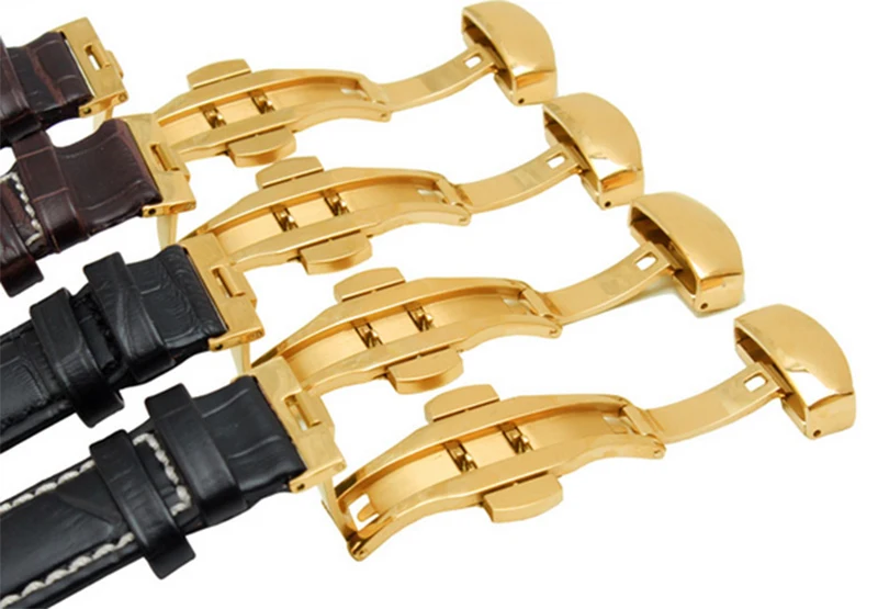 Watchband Crocodile Grain Leather For Wrist Watches with Gold Deployment Clasp Black Brown 18MM 19MM 20MM