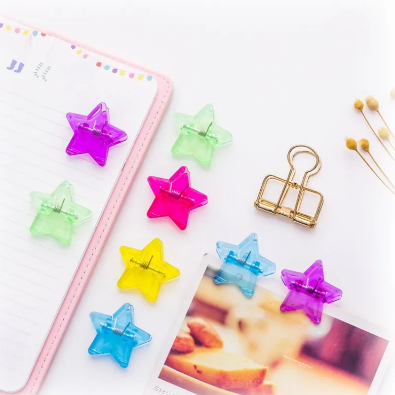 

1pcs Mini color transparent stars plast clip Paper Clips Photo Hanging Office papers Information clamps Spring message memo clip
