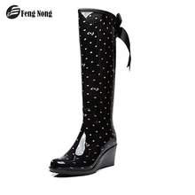 Fengnong/непромокаемые сапоги; Дизайнерские Сапоги до середины икры; студенческие непромокаемые сапоги; школьная обувь; женские резиновые водонепроницаемые школьные сапоги; W194
