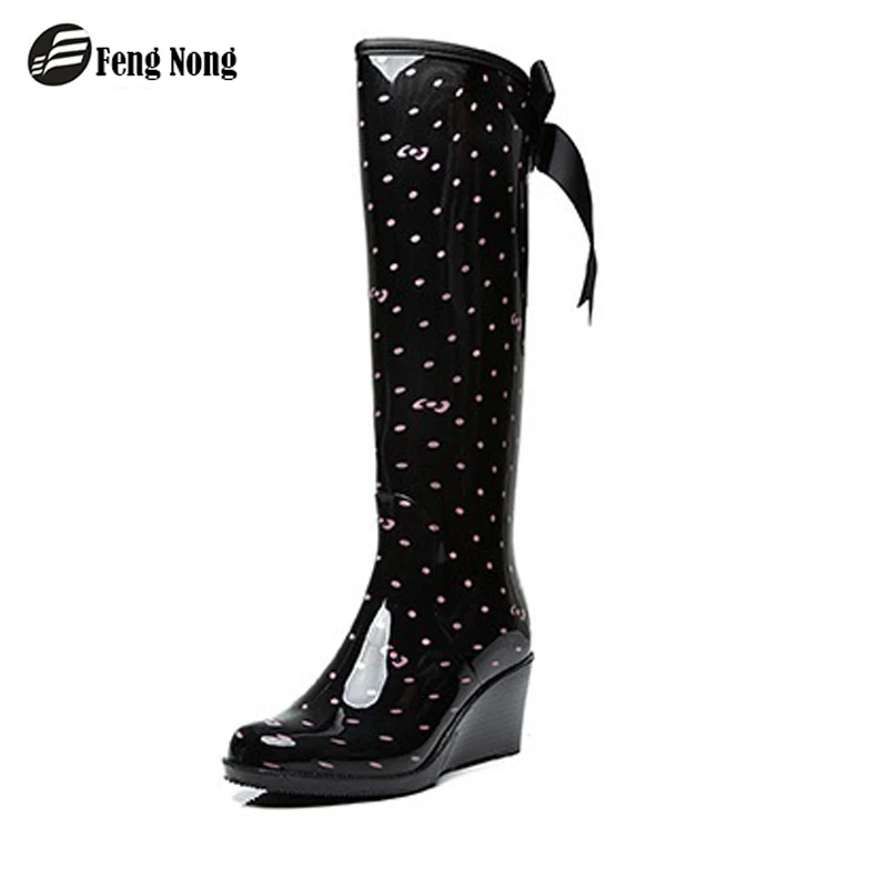 comprar Fengnong projeto botas mid calf botas de chuva botas de chuva estudante da escola sapatos mulher riband w194 escola botas de borracha à prova d água