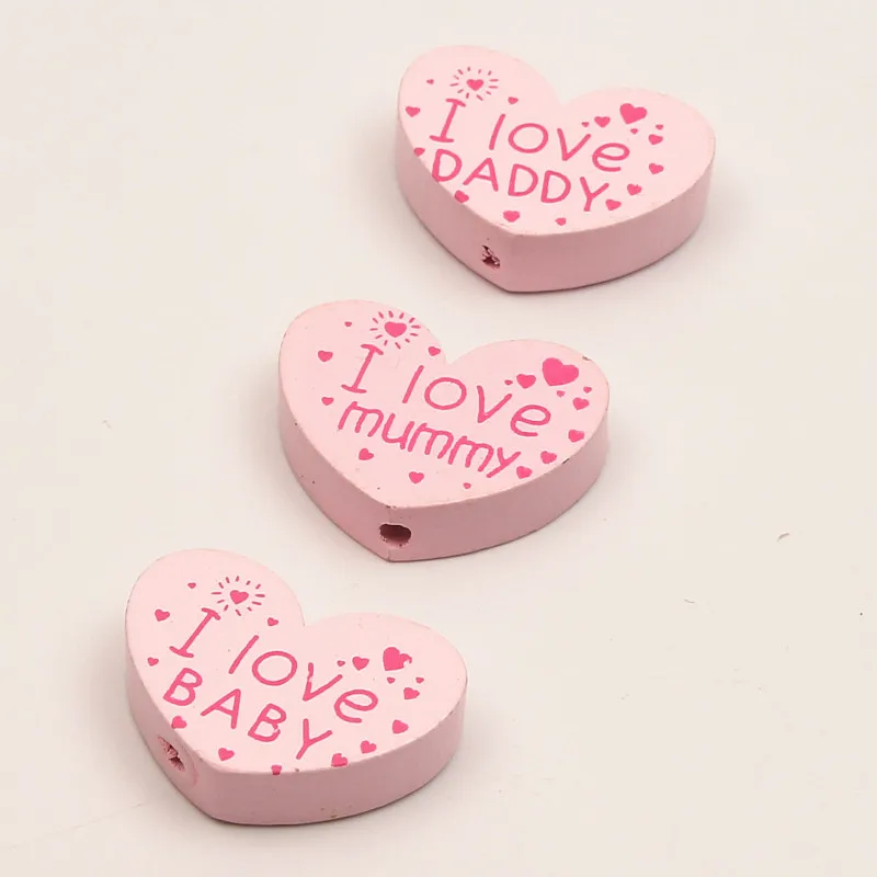 Baby Pink DIY 10 шт.(I Love BABY/mummy/DADDY) бусины из натурального дерева в форме сердца для детей, ювелирные изделия, пустышка, зажим 23x29 мм - Цвет: Baby Pink