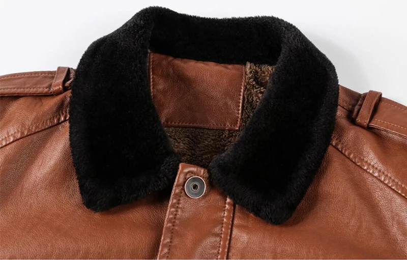 Меховой кожаный жакет мужской повседневный отложной воротник Европейский размер ретро PU куртка-пилот Мужская мода флис теплое пальто из искусственной кожи