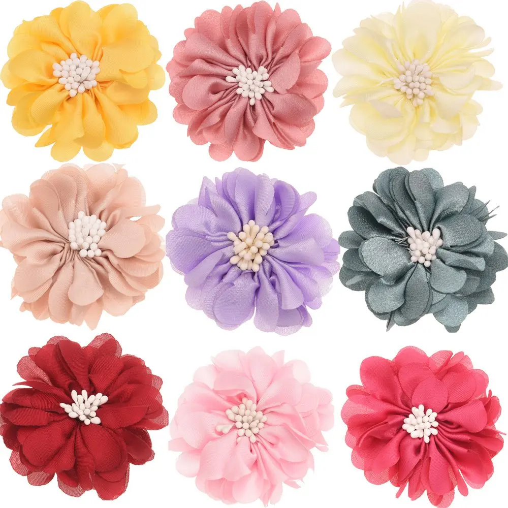 10PCS Chiffon Flowers blossom Hair Accessoreis Wedding decoration flower No Hair Bow Barrette Boutique Head wrap DIY Accessory