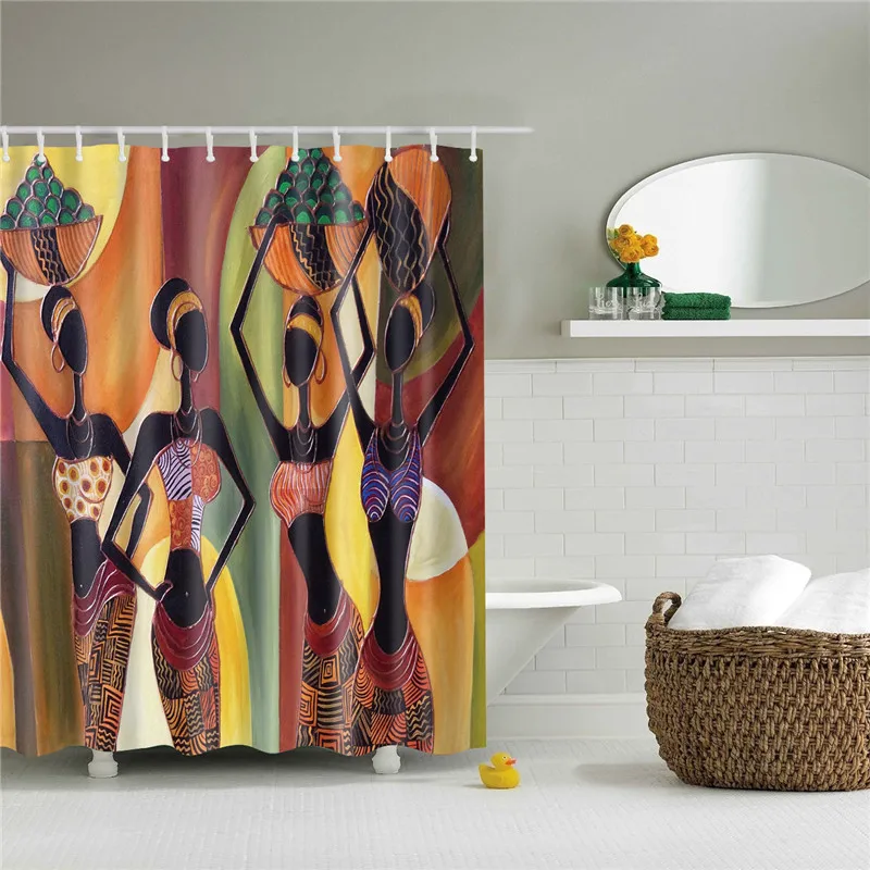 Новая ткань полиэстер абстрактные африканские принты занавески для душа водонепроницаемые крючки для ванной занавески для украшения ванной комнаты занавески s - Цвет: TZ160935