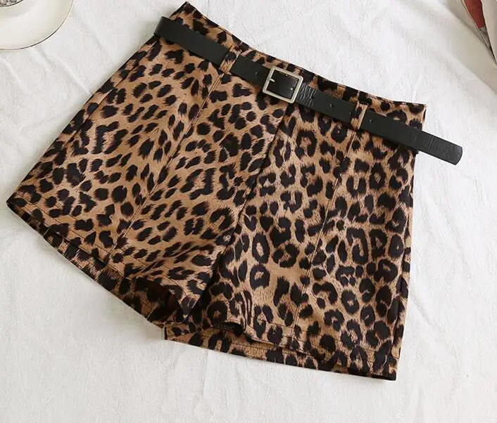 Women Winter High Waist Leopard Shorts With Belt Wide Leg Winter Shorts Korean Thick Shorts with Sashes Bottoms