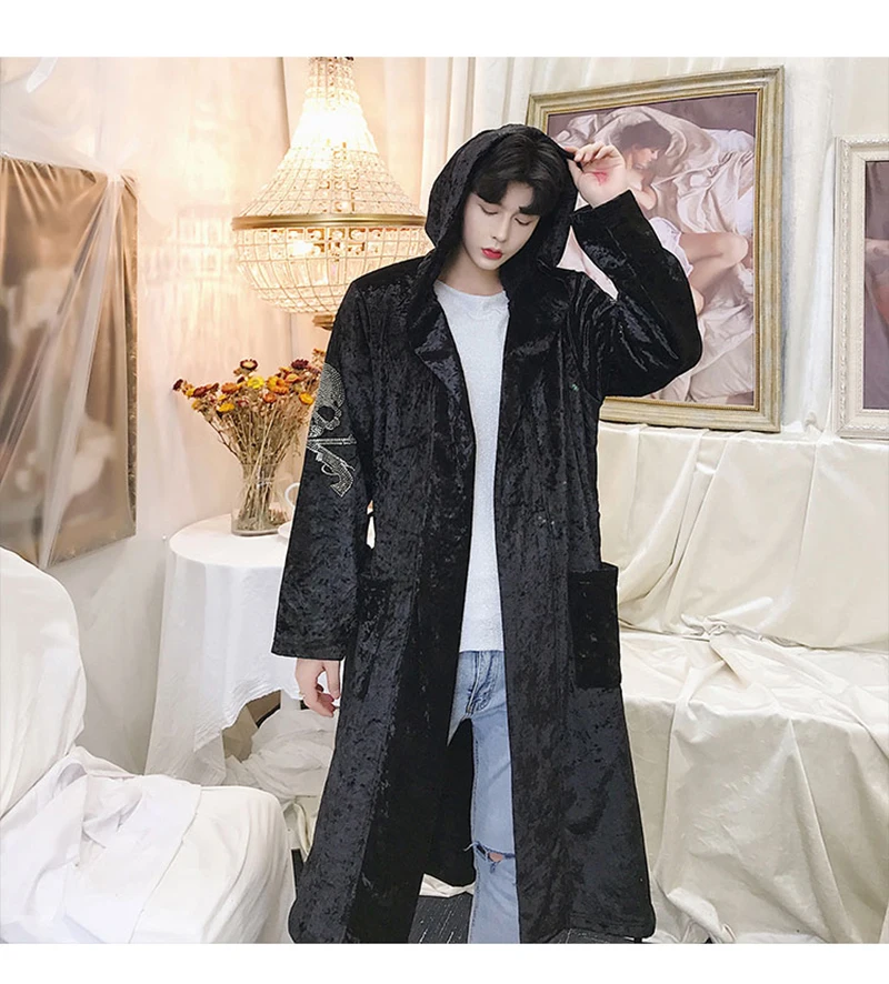 Male Trench Coat Men Black Long Punk Rave Steampunk  (22)