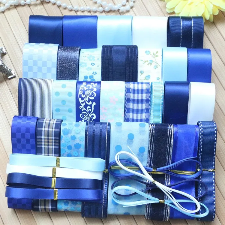 

Navy Style Gem Blue Ribbon Set For Diy Handmade Gift Craft Packing Hair Accessories Materials Wedding Ribbon Package