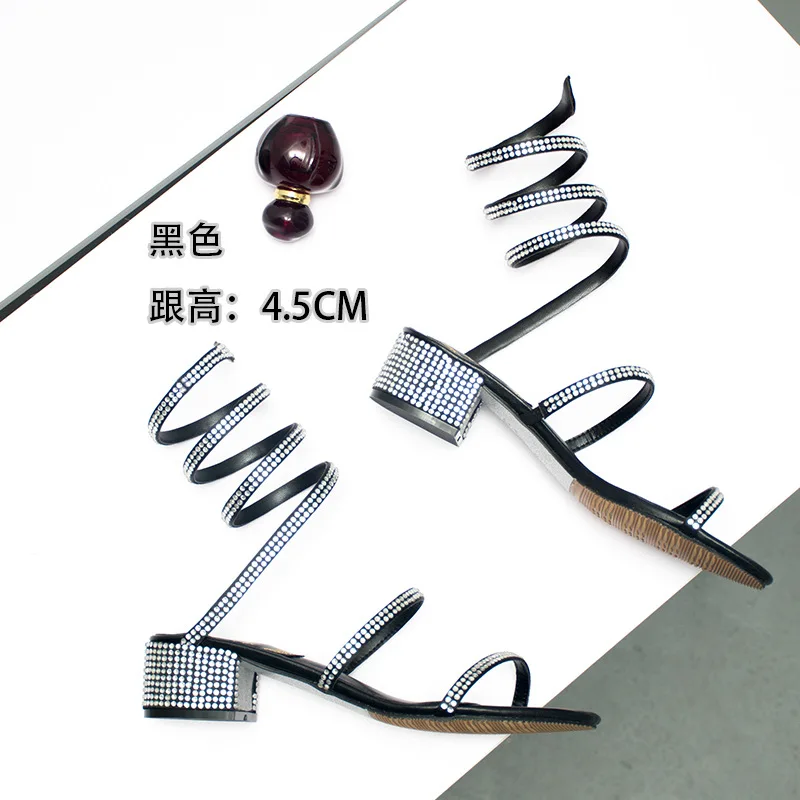 Summer Women Sandals 2019 Fashion Sexy Rhinestone Mid Heel Tied Party Breathable Comfort Shopping Woman Walking Casual Shoes